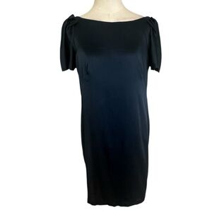 Suzi Chin for Maggy Boutique Pleated Puff Sleeve Sheath Mini Dress Blue Silk 6‎